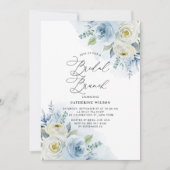 Waterverf Blue en Ivory Rozen Bridal Brunch Kaart (Voorkant)