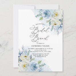 Waterverf Blue en Ivory Rozen Bridal Brunch Kaart