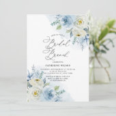 Waterverf Blue en Ivory Rozen Bridal Brunch Kaart (Staand voorkant)