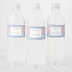 Waterverf Blue en roze gember jar Wedding Shower Waterfles Etiket