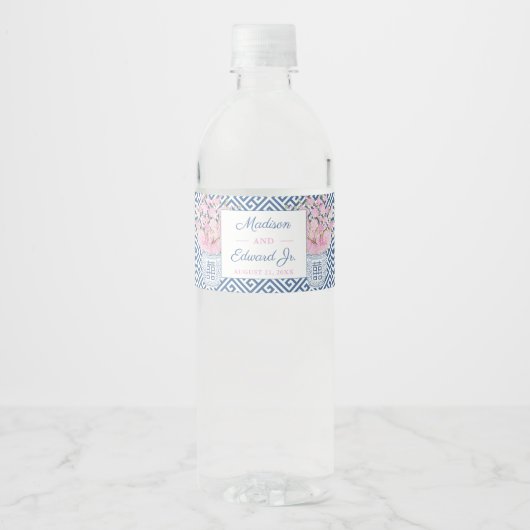Waterverf Blue en roze gember jar Wedding Shower Waterfles Etiket (Voorkant)