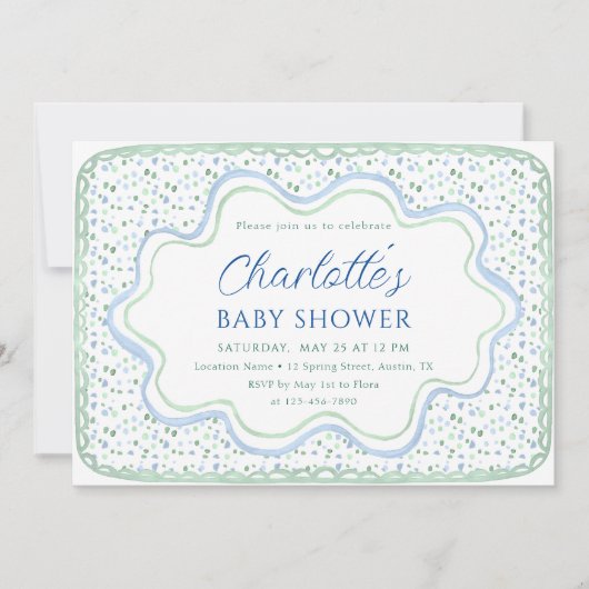 Waterverf Blue en Sage Green Boy Baby shower Kaart (Voorkant)