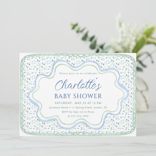 Waterverf Blue en Sage Green Boy Baby shower Kaart (Staand voorkant)