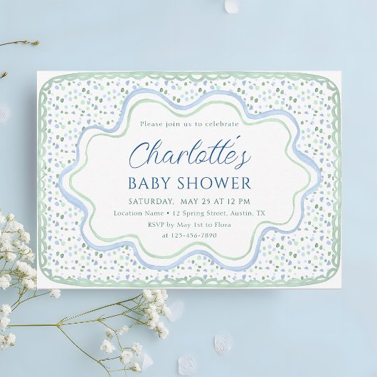 Waterverf Blue en Sage Green Boy Baby shower Kaart