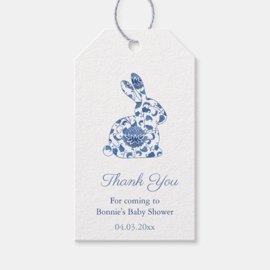 Waterverf Blue en White Bunny Baby shower Favor Cadeaulabel (Voorkant)