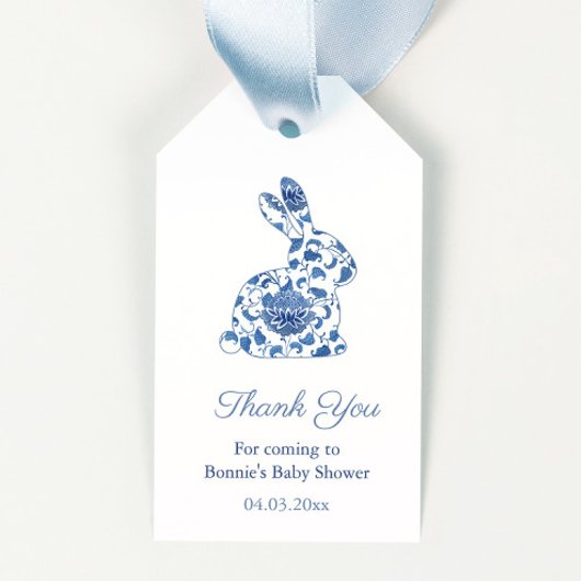 Waterverf Blue en White Bunny Baby shower Favor Cadeaulabel