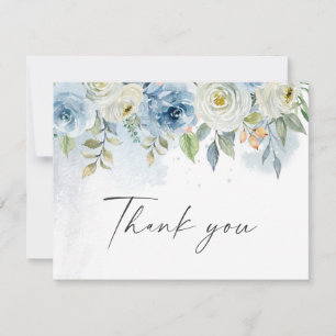 Waterverf Blue en White Floral Wedding Bedankkaart
