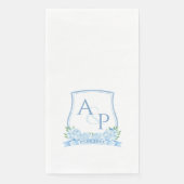 Waterverf Blue en White Floral Wedding Crest Servet (Voorkant)
