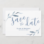 Waterverf Blue en White Floral Wedding Save The Date (Voorkant)