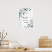 Waterverf Blue en White Floral Wedding Welcome Poster (Keuken)