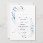 Waterverf Blue en White Flowers Invitation Kaart (Voorkant)