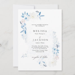 Waterverf Blue en White Flowers Invitation Kaart