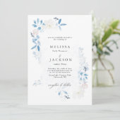 Waterverf Blue en White Flowers Invitation Kaart (Staand voorkant)