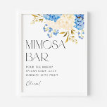 Waterverf Blue en White Hydrangeas Mimosa Bar Poster<br><div class="desc">Giet wat bubbelig,  spuug wat sap en maak een tuintje met fruit. Voeg met dit waterverf mimosa streepjesbord een floraal accent toe aan uw tafelklep. Het is voorzien van een waterverf florale bouquet van blauw en witte hydrangeas. Dit hydrangea mimosa barteken is perfect voor baby showers,  vrijgezellenfeesten en bruiloft.</div>