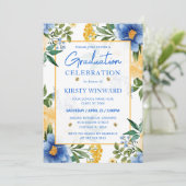 Waterverf Blue en Yellow Flowers Afstuderen Kaart (Staand voorkant)