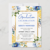 Waterverf Blue en Yellow Flowers Afstuderen Kaart (Voorkant)