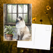 Waterverf Blue Eyed Cat op een regenachtige dag Feestdagenkaart