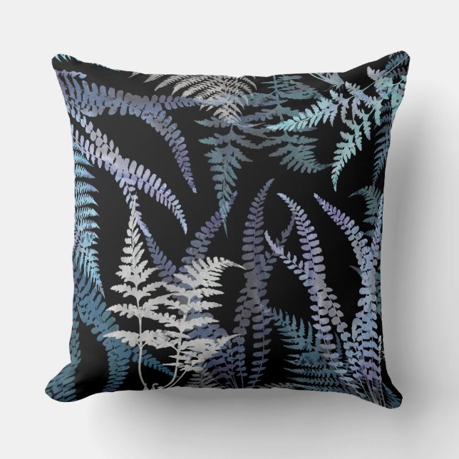 Waterverf Blue Ferns Abstract botanisch patroon Kussen (Voorkant)