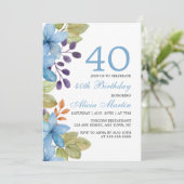 Waterverf Blue Flora Alle leeftijden Verjaardagsui Kaart (Staand voorkant)