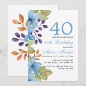 Waterverf Blue Flora Alle leeftijden Verjaardagsui Kaart (Voorkant / Achterkant)