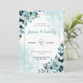 Waterverf Blue Flora Elegante huwelijksuitnodiging Kaart (Staand voorkant)