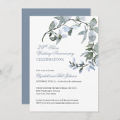 Waterverf Blue Floral 25th Wedding Jubileum Kaart (Voorkant / Achterkant)