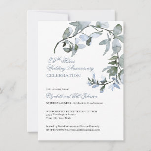 Waterverf Blue Floral 25th Wedding Jubileum Kaart