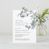 Waterverf Blue Floral 50th Wedding Jubileum Kaart (Staand voorkant)