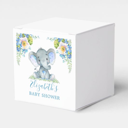 Waterverf Blue Floral Baby Elephant Baby shower Bedankdoosjes (Voorkant Zijde)