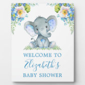 Waterverf Blue Floral Baby Elephant Baby shower Fotoplaat (Voorkant)