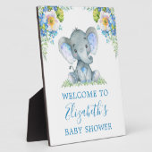 Waterverf Blue Floral Baby Elephant Baby shower Fotoplaat (Zijkant)