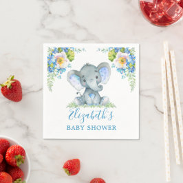 Waterverf Blue Floral Baby Elephant Baby shower Servet