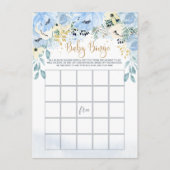 Waterverf Blue Floral Baby shower Bingo Game Informatiekaartje (Voorkant)
