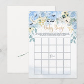 Waterverf Blue Floral Baby shower Bingo Game Informatiekaartje (Voorkant / Achterkant)