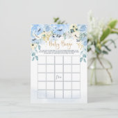 Waterverf Blue Floral Baby shower Bingo Game Kaart (Staand voorkant)