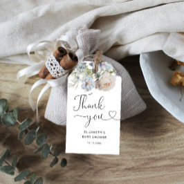 Waterverf Blue FLoral Baby shower Dank u Cadeaulabel