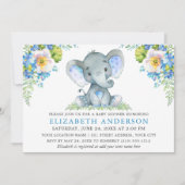 Waterverf Blue Floral Baby shower Elephant Kaart (Voorkant)