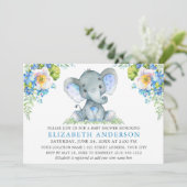 Waterverf Blue Floral Baby shower Elephant Kaart (Staand voorkant)