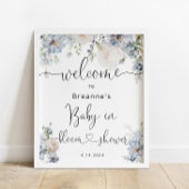 Waterverf Blue Floral Baby shower Welkom Poster