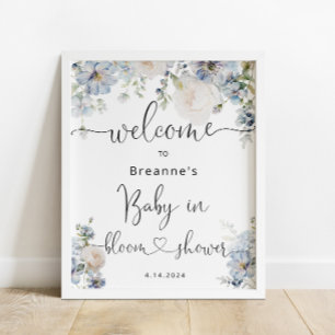 Waterverf Blue Floral Baby shower Welkom Poster