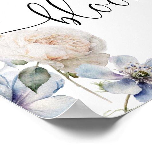 Waterverf Blue Floral Baby shower Welkom Poster (Hoek)