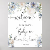 Waterverf Blue Floral Baby shower Welkom Poster (Voorkant)