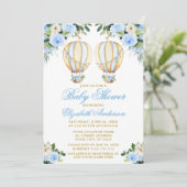 Waterverf Blue Floral Balloons Twin Baby shower Kaart (Staand voorkant)