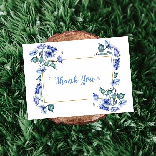 Waterverf Blue Floral Bedankkaart