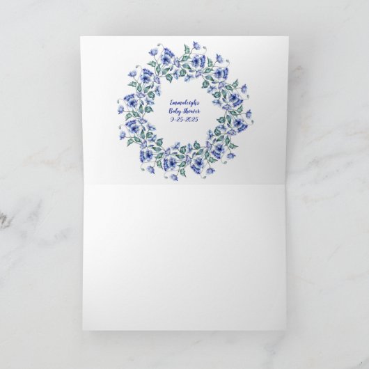 Waterverf Blue Floral Bedankkaart (Binnen)