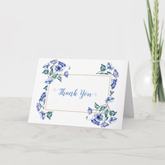 Waterverf Blue Floral Bedankkaart (Voorkant)