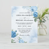 waterverf blue floral bruiloft kaart (Staand voorkant)