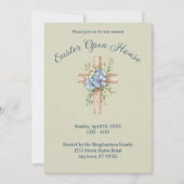 Waterverf Blue Floral Cross Easter Open House Kaart (Voorkant)