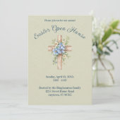 Waterverf Blue Floral Cross Easter Open House Kaart (Staand voorkant)