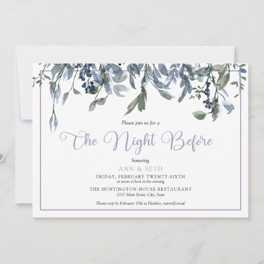 Waterverf Blue Floral de avond ervoor Kaart (Voorkant)